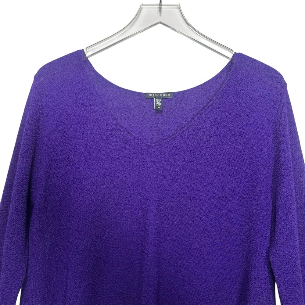 Eileen Fisher Purple Italian Wool Lightweight Knit Tunic Sweater V-Neck Size L - Picture 5 of 11